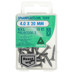 SPAANPLAATSCHROEF PK TX RVS A2 4.0 X 20 MM 15ST