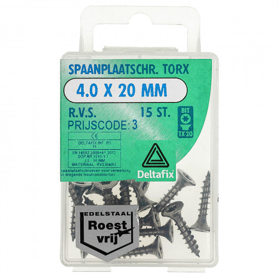 SPAANPLAATSCHROEF PK TX RVS A2 4.0 X 20 MM 15ST
