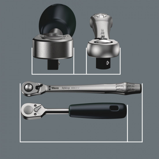 8004 C ZYKLOP METAL-RATEL MET OMSCHAKELPAL MET 1/2"-AANDRIJVING, 1/2" X 281 MM