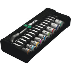 8100 SA 10 ZYKLOP METAL-RATELSET DOORSTEEKVIERKANT, 1/4"-AANDRIJVING, INCH, 28-DELIG
