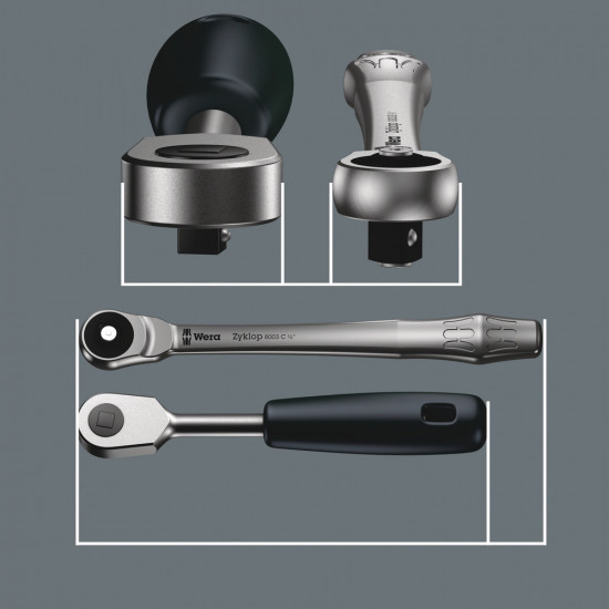 8100 SA 10 ZYKLOP METAL-RATELSET DOORSTEEKVIERKANT, 1/4"-AANDRIJVING, INCH, 28-DELIG
