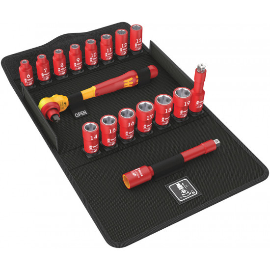 8100 SB VDE 1 ZYKLOP RATELSET, GEISOLEERD, VOORZIEN VAN OMSCHAKELPAL, 3/8" AANDRIJVING, METRISCH, 17-DELIG