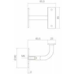 INTERSTEEL LEUNINGHOUDER GEBOGEN VIERKANT HOL RVS GEBORSTELD