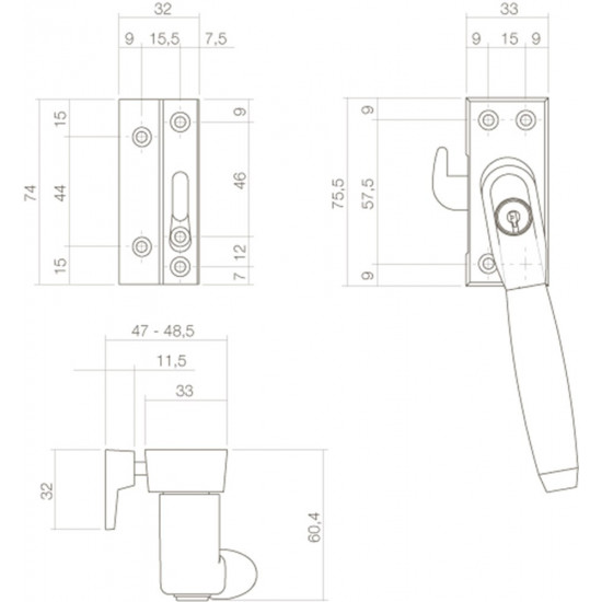 INTERSTEEL RAAMSLUITING AFSLUITBAAR SKG* LINKS TON 400 CHROOM/EBBENHOU