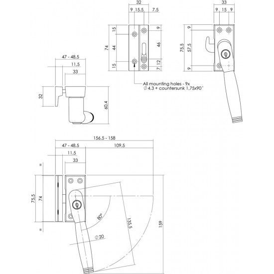 INTERSTEEL RAAMSLUITING TON 222 AFSLUITBAAR RECHTS NIKKEL MAT/EBBENHOU