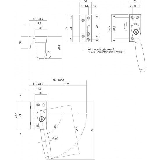 INTERSTEEL RAAMSLUITING TON 400 AFSLUITBAAR RECHTS NIKKEL MAT/EBBENHOU