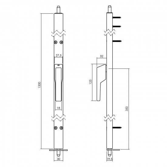 INTERSTEEL RAAMESPAGNOLET NIET AFSLUITBAAR RECHTS 1500MM RAL 9010 WIT