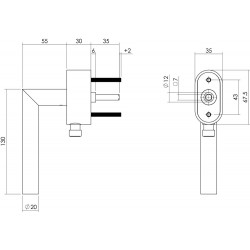 INTERSTEEL AFSLUITBARE RAAMKRUK HOEK 90Â° OP OVALE ROZET MET STIFT 35M