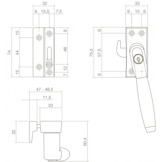 INTERSTEEL RAAMSLUITING TON 400 AFSLUITBAAR LINKS MESSING GETROMMELD/E