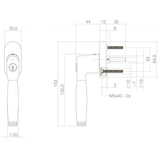 INTERSTEEL RAAMKRUK TON 222 AFSLUITBAAR NIKKEL MAT/EBBENHOUT