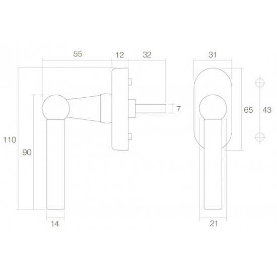 INTERSTEEL RAAMKRUK L-MODEL MESSING GETROMMELD