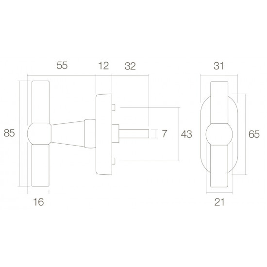 INTERSTEEL RAAMKRUK T-MODEL MESSING GETROMMELD