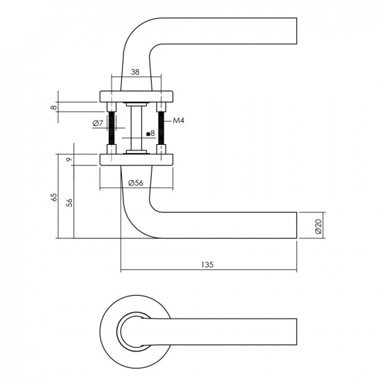 INTERSTEEL DEURKRUK RECHT OP RONDE ROZET ø˜55X8 MM ALUMINIUM ZWART