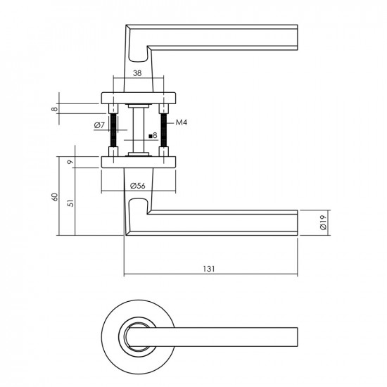 INTERSTEEL DEURKRUK HOEK 90Â°-VLAK OP ROZET ø˜55X8 MM ALUMINIUM ZWART