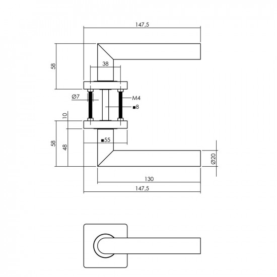 INTERSTEEL DEURKRUK BASTIAN OP ROZET 55X55X10 MM ZWART