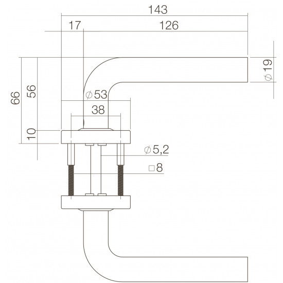 INTERSTEEL DEURKRUK RECHT GEVEERD OP ROZET ø˜53X10 MM MET RING RVS GEB