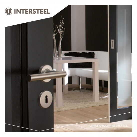 INTERSTEEL DEURKRUK HOEK 90Â° GEVEERD OP ROZET ø˜53X10 MET RING RVS GE
