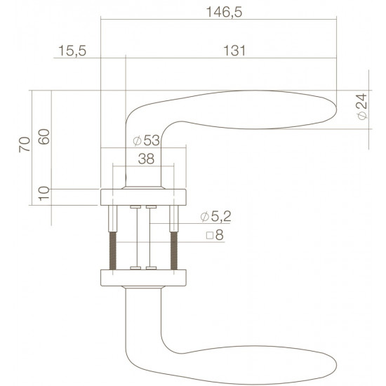 INTERSTEEL DEURKRUK JUPITER GEVEERD OP ROZET ø˜53X10 MET RING RVS GEBO