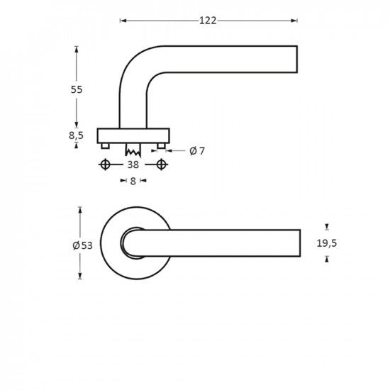 INTERSTEEL DEURKRUK JUPITER OP ROZET MET 7 MM NOK RVS GEBORSTELD