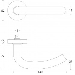 INTERSTEEL DEURKRUK HALF ROND GEVEERD OP ROZET ø˜52X10 MET RING RVS GE