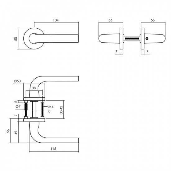 INTERSTEEL DEURBESLAG SET WC-SLOT ZWART MET DEURKRUK EUCLA MET ROZET Z