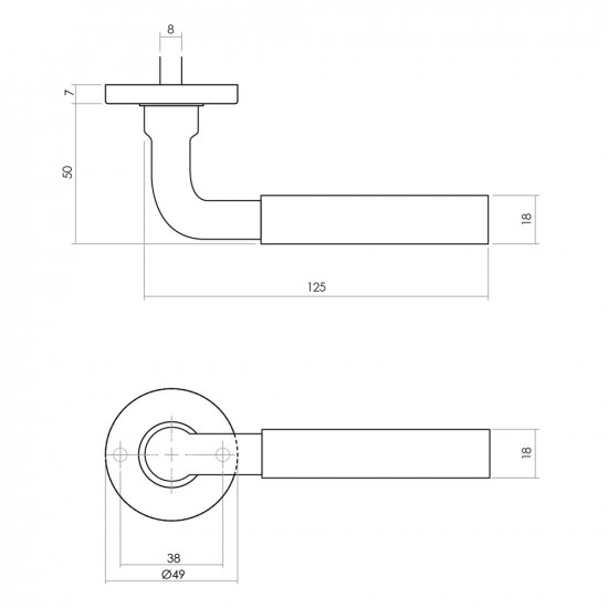 INTERSTEEL DEURKRUK PALMA MET ROZET ø¸49X7MM VERDEKT MESSING GETROMMEL