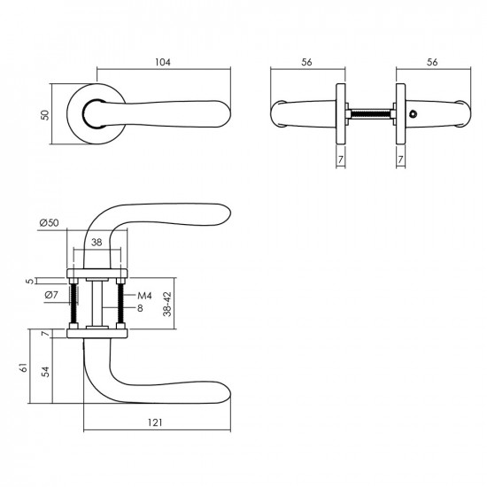 INTERSTEEL DEURKRUK MERREDIN OP ROZET ø¸50X7 MM ALUMINIUM ZWART