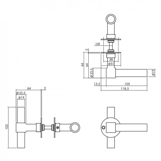 INTERSTEEL DEURKRUK L/T-MODEL MET ROZET 2 MM RVS GEBORSTELD