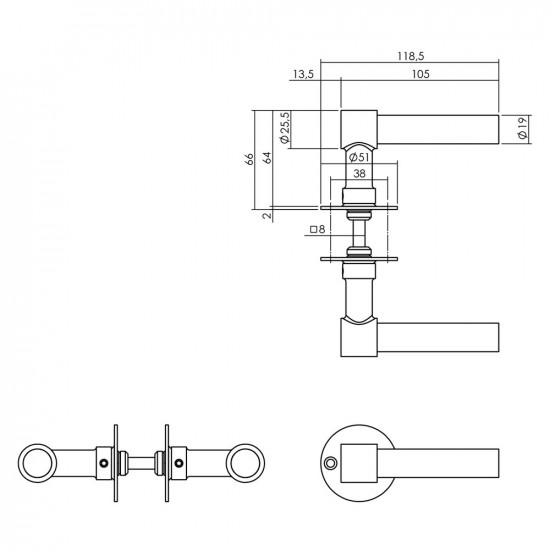 INTERSTEEL DEURKRUK L/L-MODEL MET ROZET 2 MM RVS GEBORSTELD