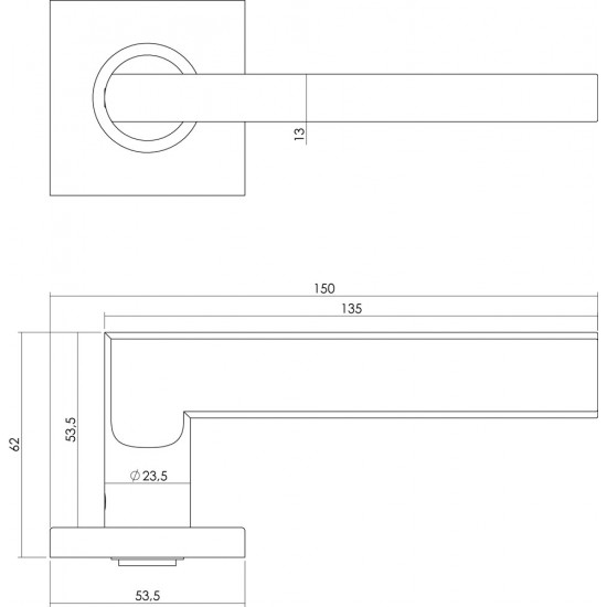 INTERSTEEL DEURKRUK HOEK 90Â° PLAT OP VIERKANT ROZET RVS GEBORSTELD