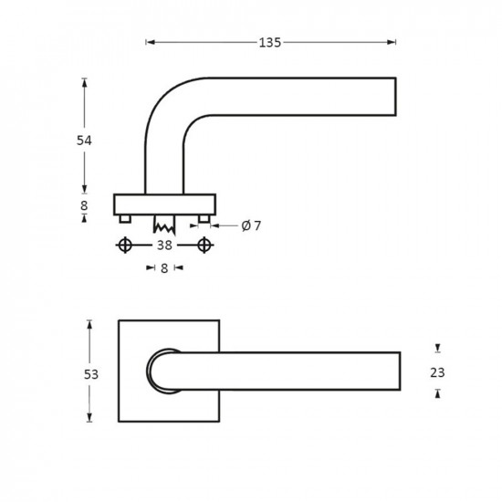 INTERSTEEL DEURKRUK OVAAL HOEK 90Â° OP VIERKANT ROZET RVS GEBORSTELD