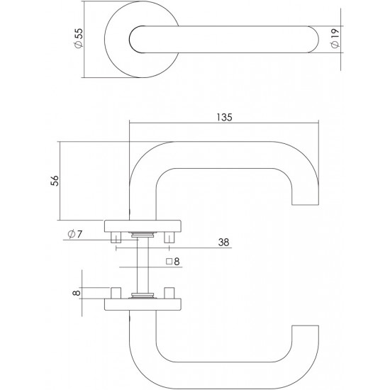 INTERSTEEL DEURKRUK ROND OP ROZET RVS GEBORSTELD