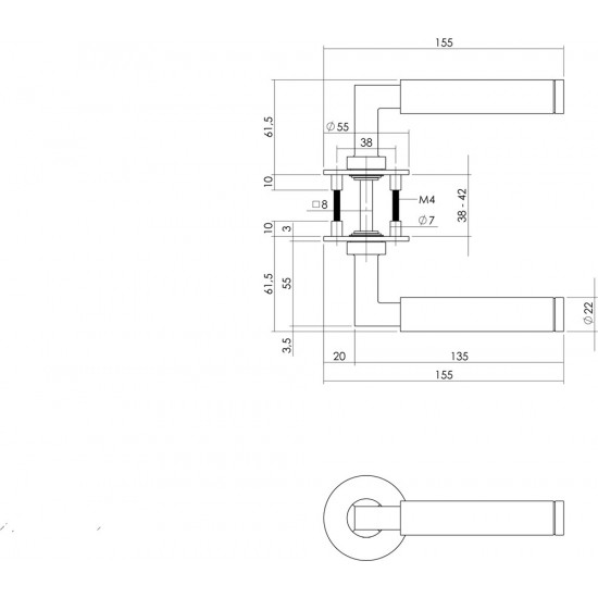 INTERSTEEL DEURKRUK HOEK 90Â° OP VIERKANT MAGNEET ROZET RVS GEBORSTELD