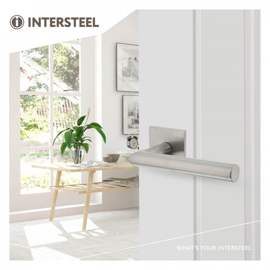 INTERSTEEL DEURKRUK HOEK 90Â° OP VIERKANT MAGNEET ROZET RVS GEBORSTELD