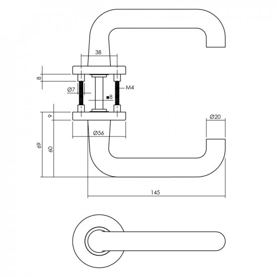 INTERSTEEL DEURKRUK ROND OP ROZET ø˜55X8 MM ALUMINIUM ZWART