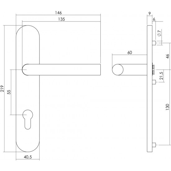 INTERSTEEL DEURKRUK RECHT OP VERDEKT SCHILD PROFIELCILINDERGAT 55 MM R