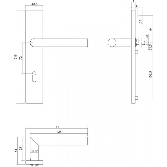 INTERSTEEL DEURKRUK HOEK 90Â° OP RECHTHOEKIG SCHILD SLEUTELGAT 72 MM R