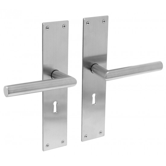 INTERSTEEL DEURKRUK JURA MET SCHILD 250X55X2MM SLEUTELGAT 56MM RVS GEB