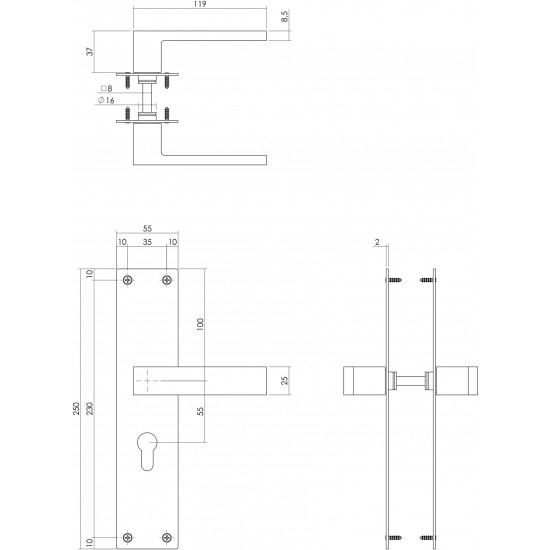 INTERSTEEL DEURKRUK AMSTERDAM MET SCHILD 250X55X2MM PROFIELCILINDERGAT