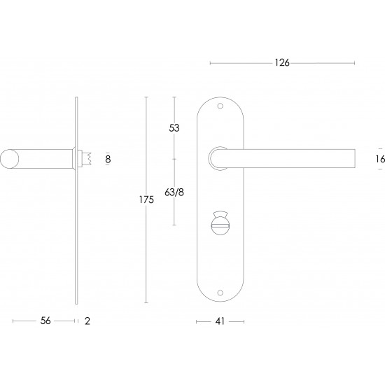 INTERSTEEL DEURKRUK RECHT ø¸16 MM SLANK OP SCHILD TOILET-/BADKAMERSLUI