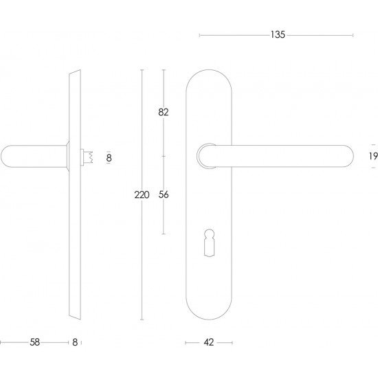 INTERSTEEL DEURKRUK ROND OP SCHILD SLEUTELGAT 56 MM RVS GEBORSTELD
