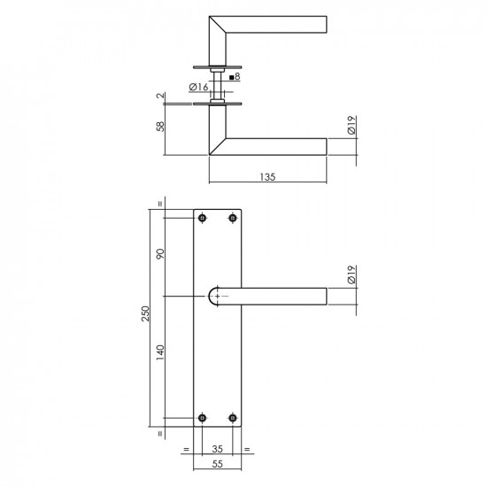 INTERSTEEL DEURKRUK JURA MET SCHILD 250X55X2MM BLIND ZWART