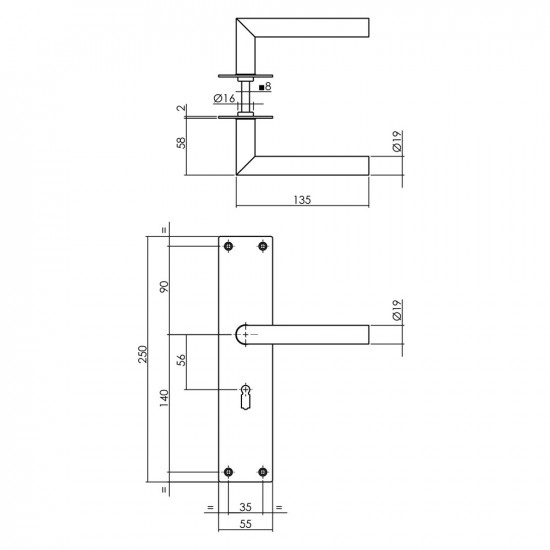 INTERSTEEL DEURKRUK JURA MET SCHILD 250X55X2MM SLEUTELGAT 56MM ZWART
