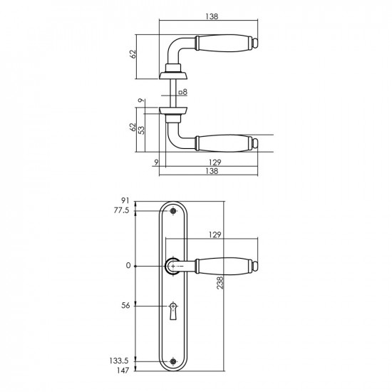 INTERSTEEL DEURKRUK COURGETTE MET OVAAL SCHILD 235X40X8MM SLEUTELGAT 5