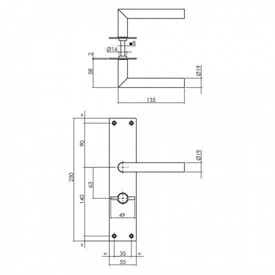INTERSTEEL DEURKRUK JURA MET SCHILD 250X55X2MM WC63/8 ZWART