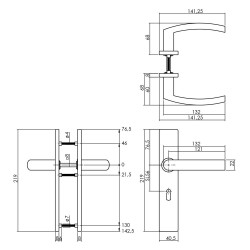 INTERSTEEL DEURKRUK BLOK OP RECHTHOEKIG SCHILD SLEUTELGAT 56 MM RVS GE