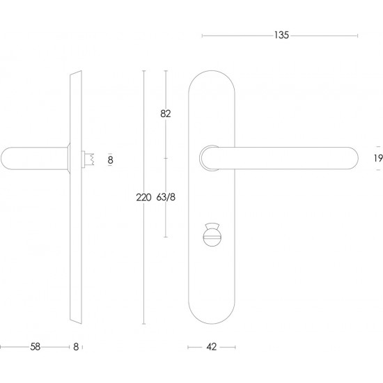 INTERSTEEL DEURKRUK ROND OP SCHILD TOILET-/BADKAMERSLUITING 63 MM RVS