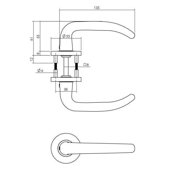 INTERSTEEL DEURKRUK SABEL OP RONDE ROZET ø˜55X8 MM ALUMINIUM ZWART