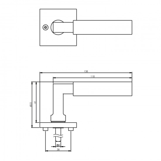 INTERSTEEL DEURKRUK BAU-STIL OP VIERKANT ROZET CHROOM MAT/MAT ZWART