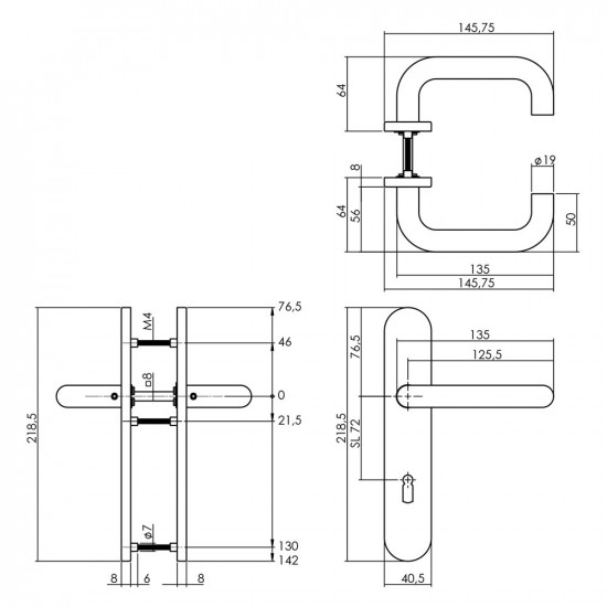 INTERSTEEL DEURKRUK ROND OP SCHILD SLEUTELGAT 72 MM RVS GEBORSTELD